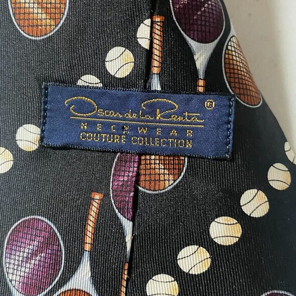 Oscar de la Renta Men's Silk tie made in USA Rocket Tennis Print - Picture 5 of 5